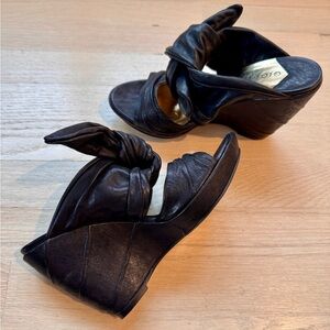 Black Leather Wedge Sandals